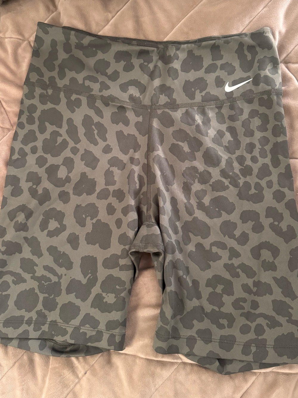 Nike Olive Green Leopard-Print High-Rise Bike Shorts
